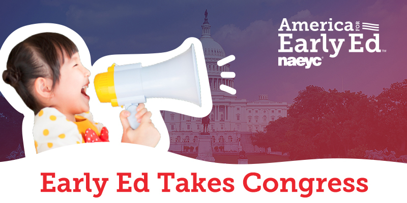 young girl with megaphone graphic for early ed takes congress campaign